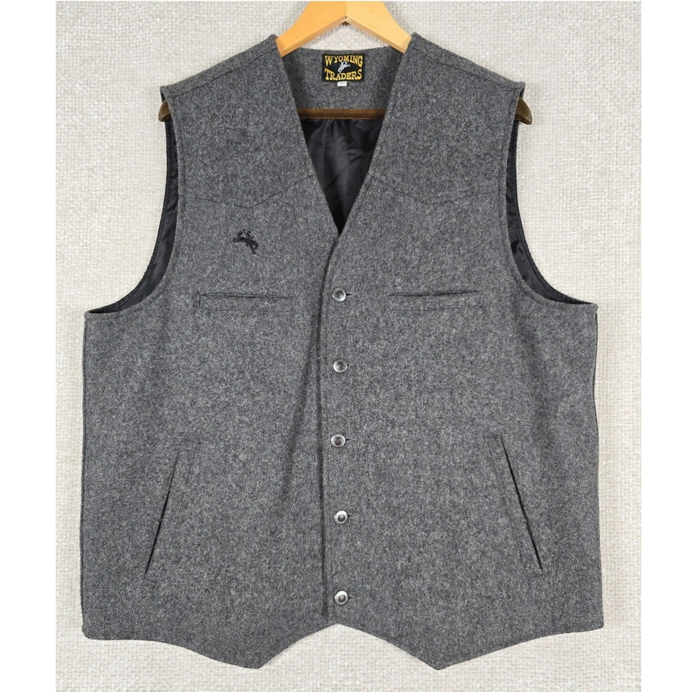 Wyoming Traders Western Wool Vest Men's Large Gray 100% Virgin Wool Cowboy Ranch